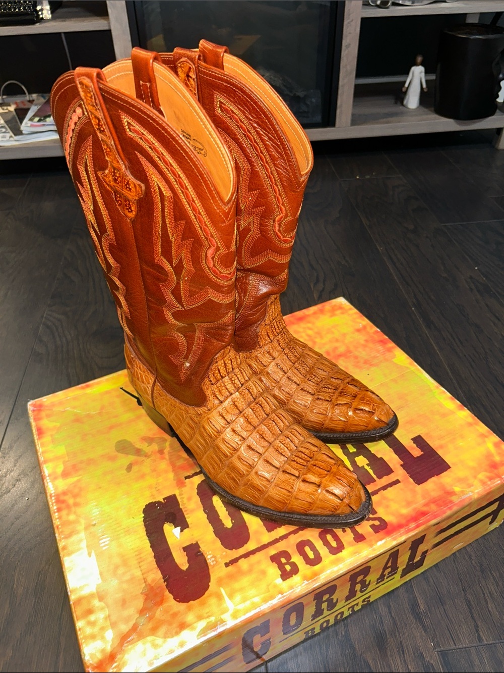 Corral Men’s Two-Tone Orange & Brown Crocodile-Print Western Boots